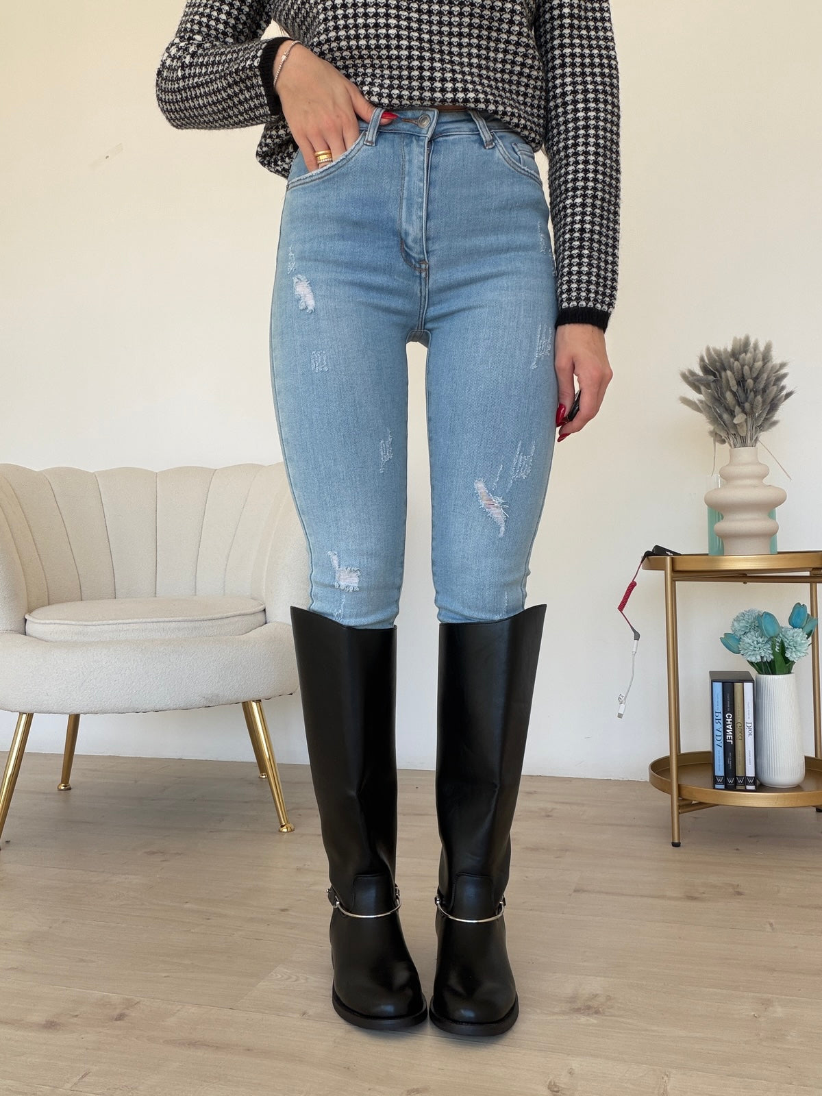 SHW8177-JEANS SKINNY FINTE ROTTURE