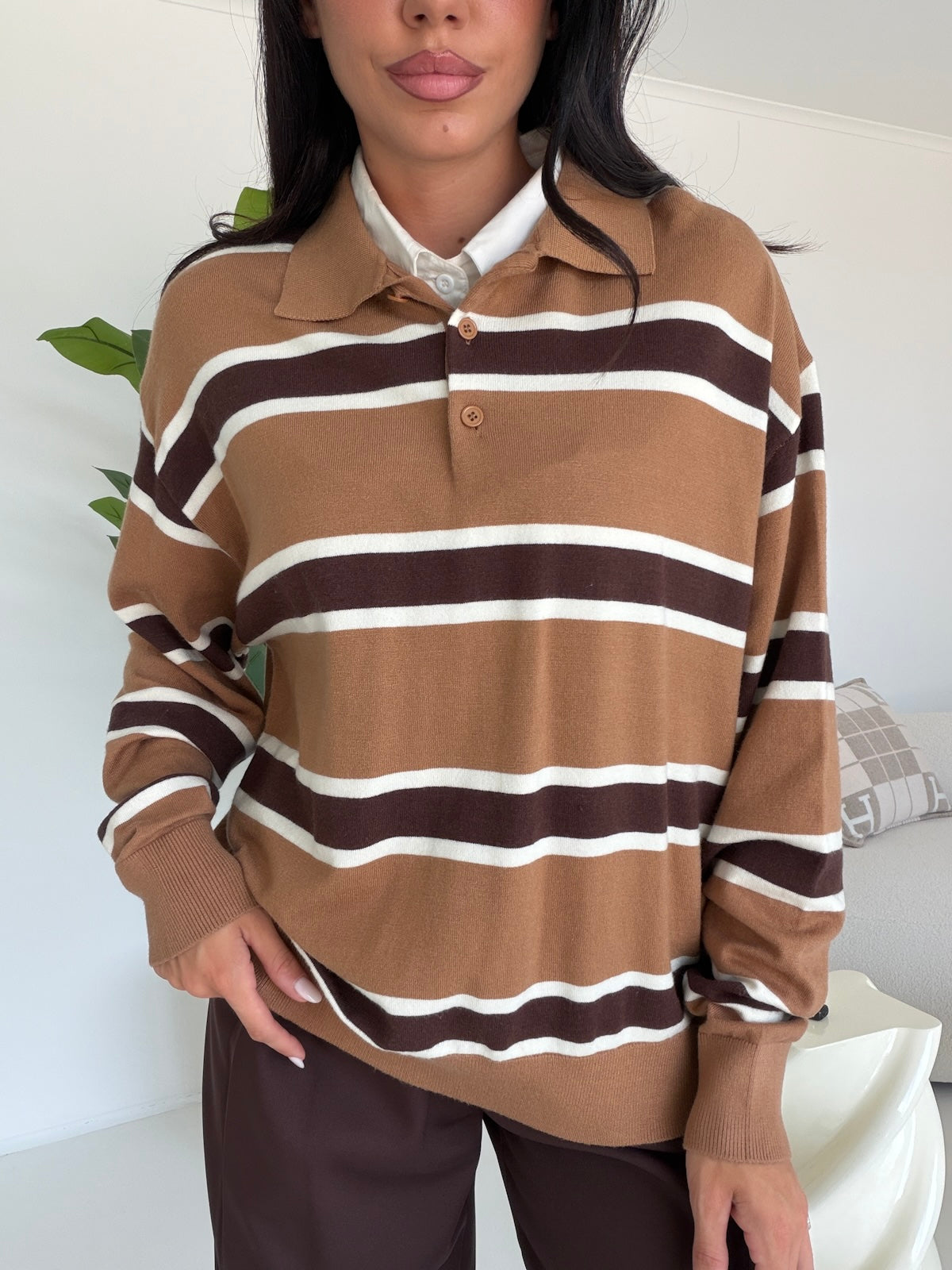 HG68924-POLO A RIGHE BISCOTTO
