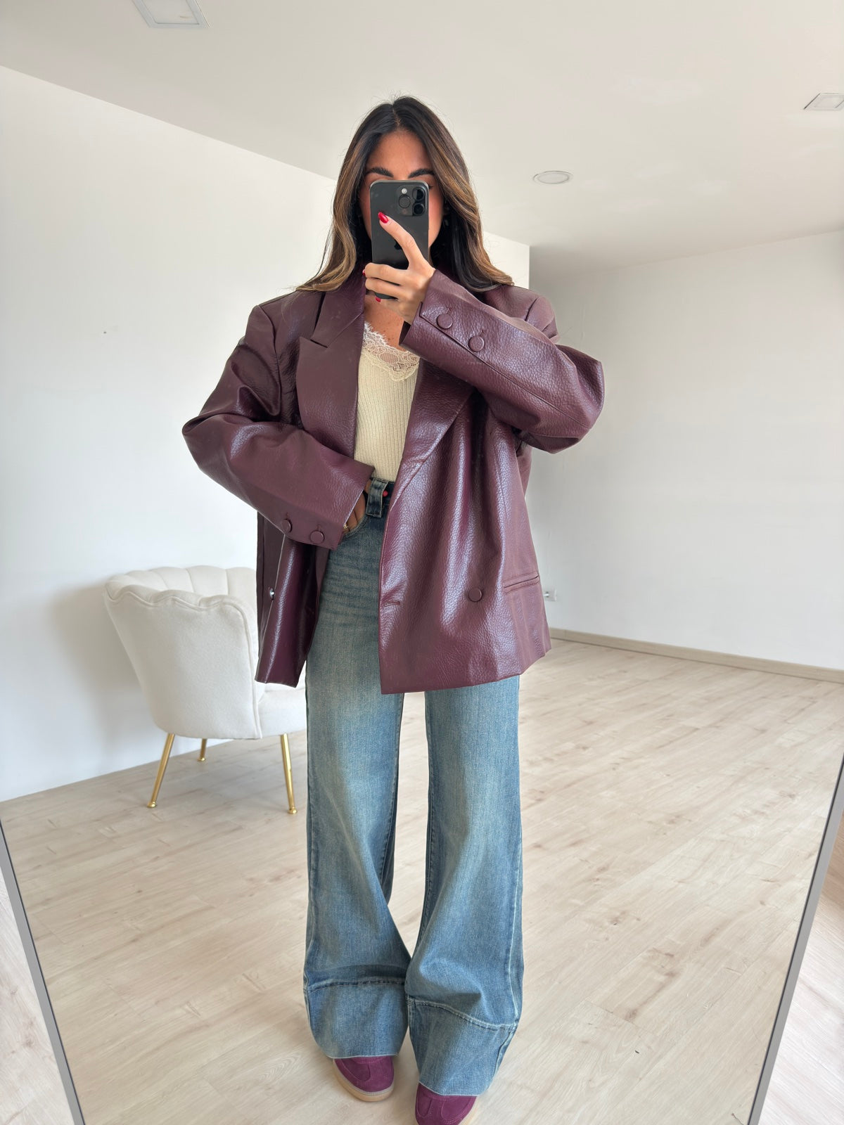 PU10523-BLAZER OVERSIZE ECOPELLE WINE