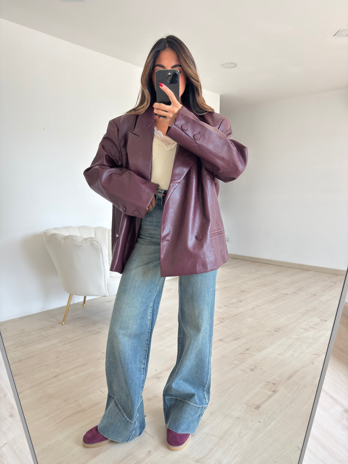 PU10523-BLAZER OVERSIZE ECOPELLE WINE