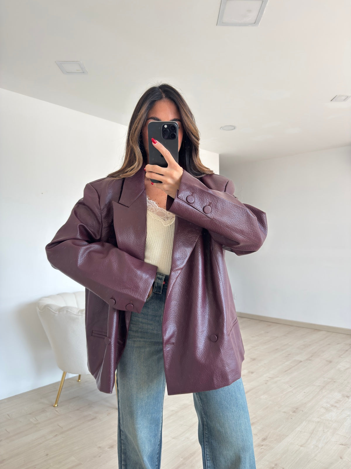 PU10523-BLAZER OVERSIZE ECOPELLE WINE