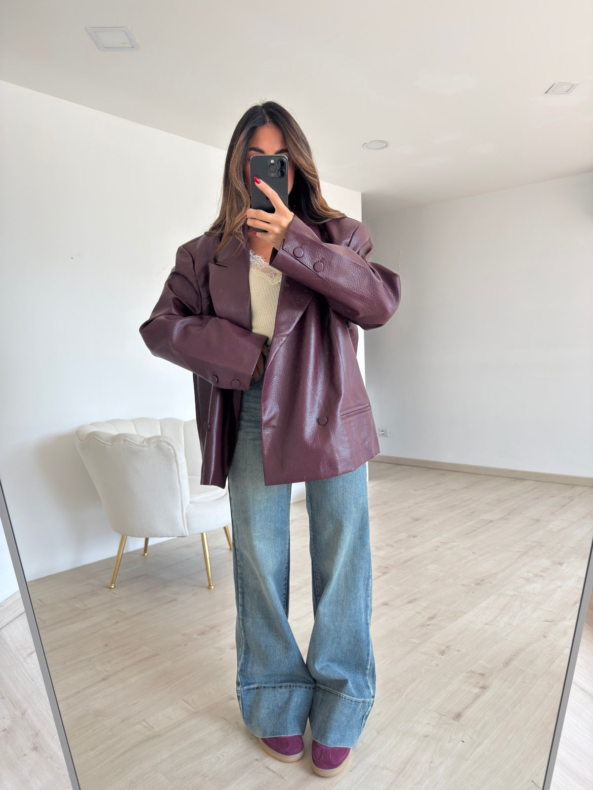 PU10523-BLAZER OVERSIZE ECOPELLE WINE