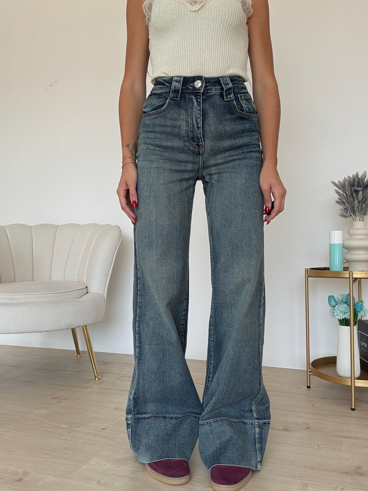 8784-JEANS EFFETTO PIEGONE