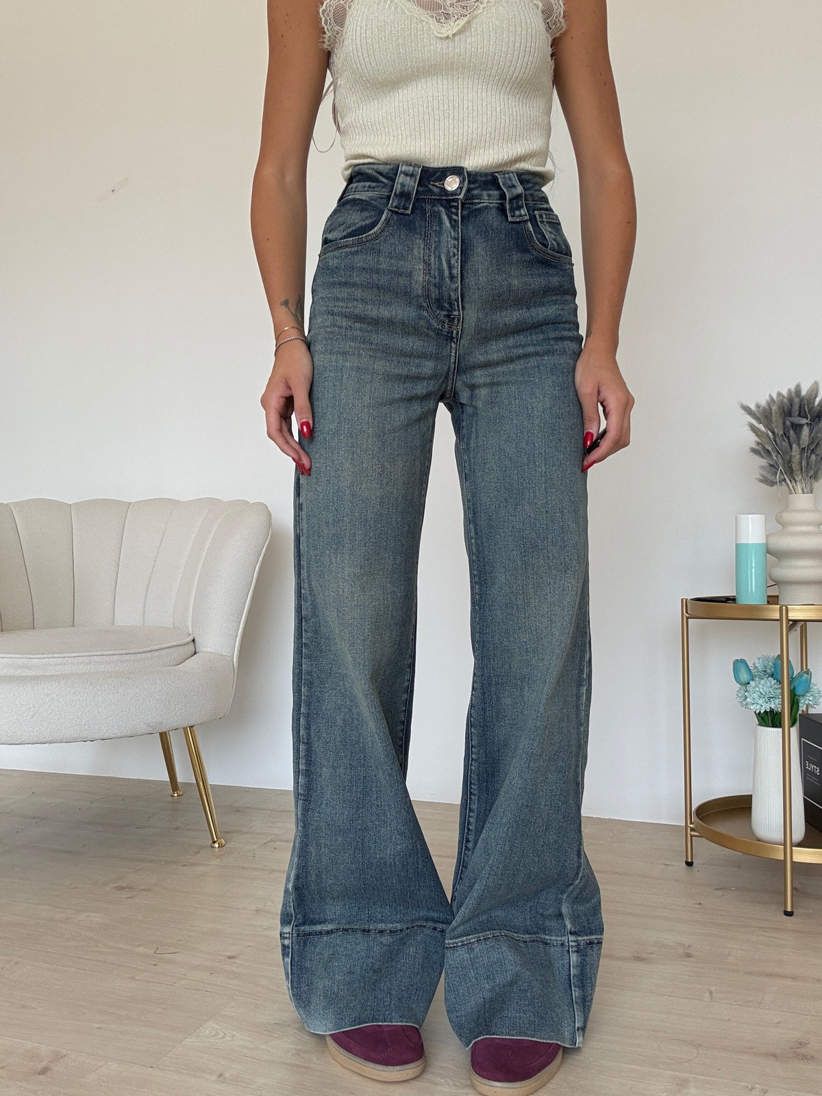 8784-JEANS EFFETTO PIEGONE