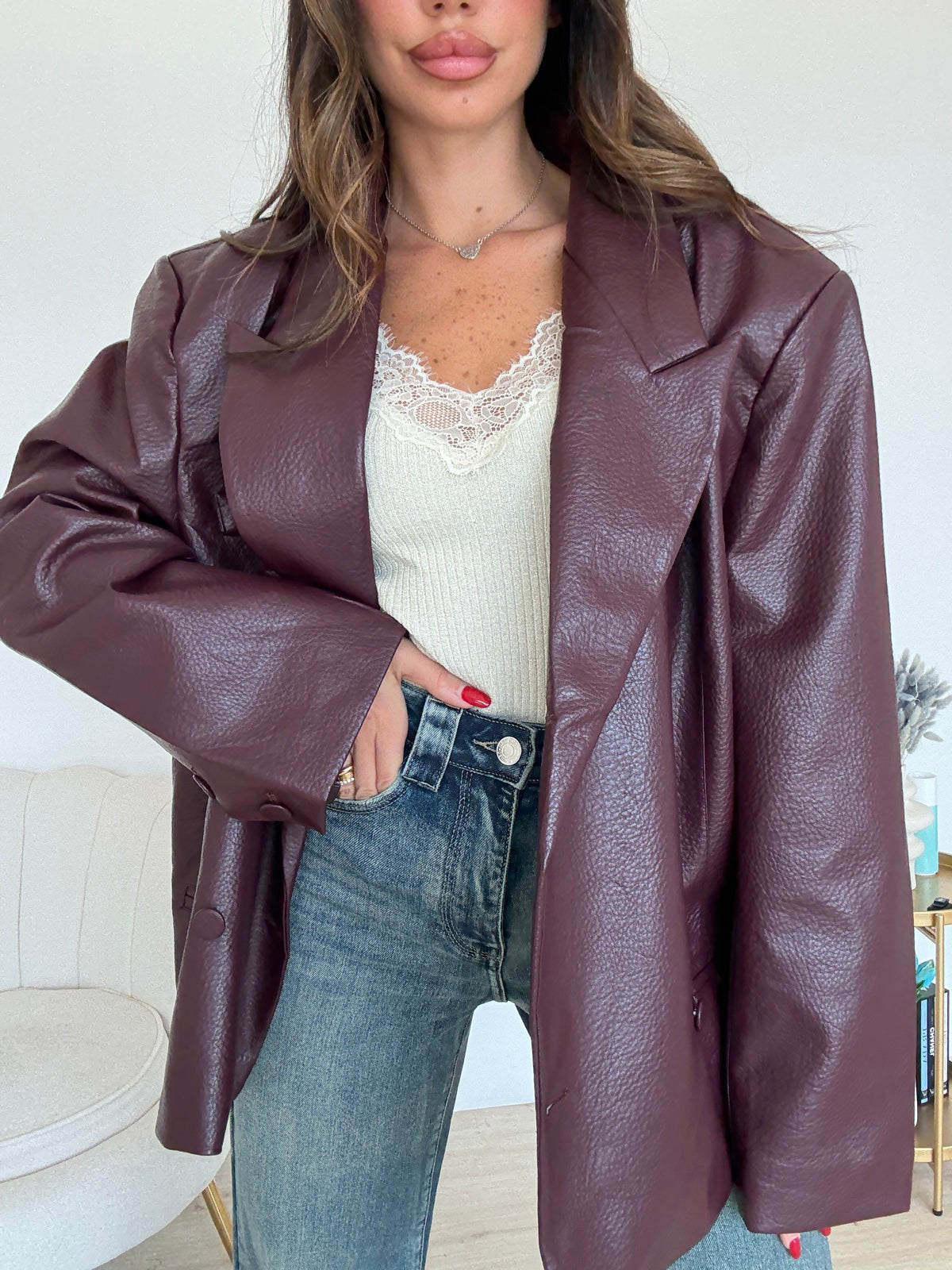 PU10523-BLAZER OVERSIZE ECOPELLE WINE
