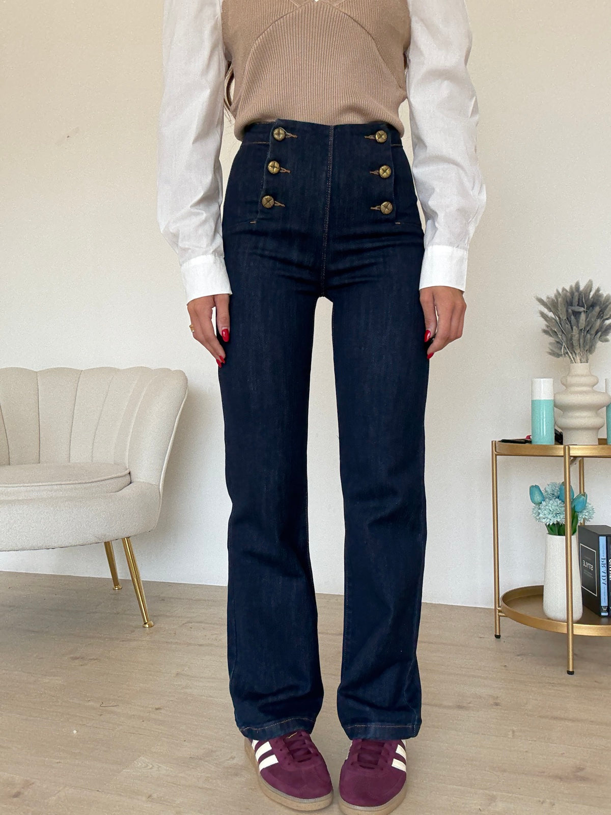 YY6386-JEANS GAMBA DRITTA BOTTON
