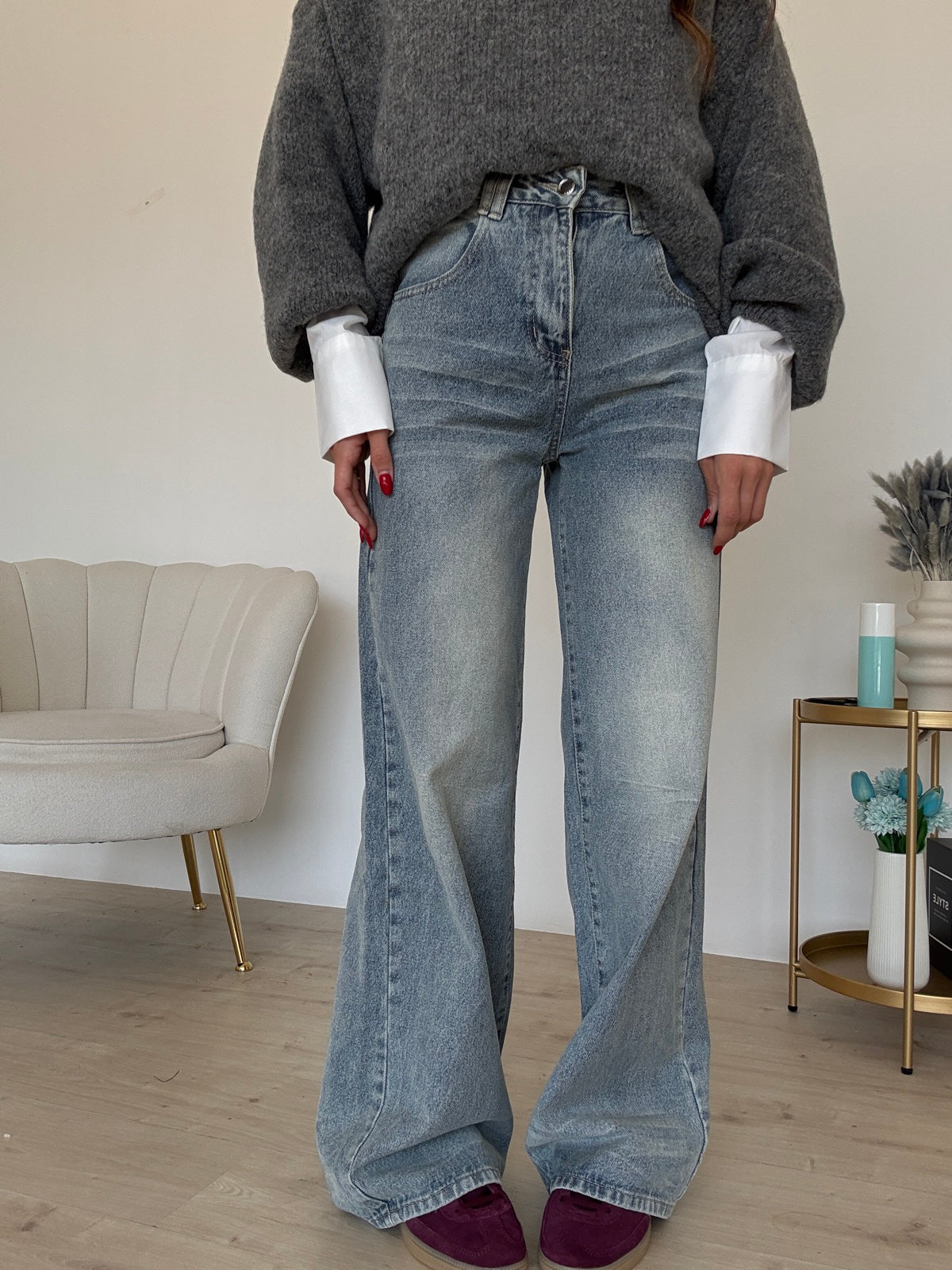 A3091-JEANS PALAZZO SAND