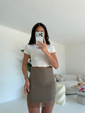 MINI GONNA BORDO IN PIZZO TAUPE
