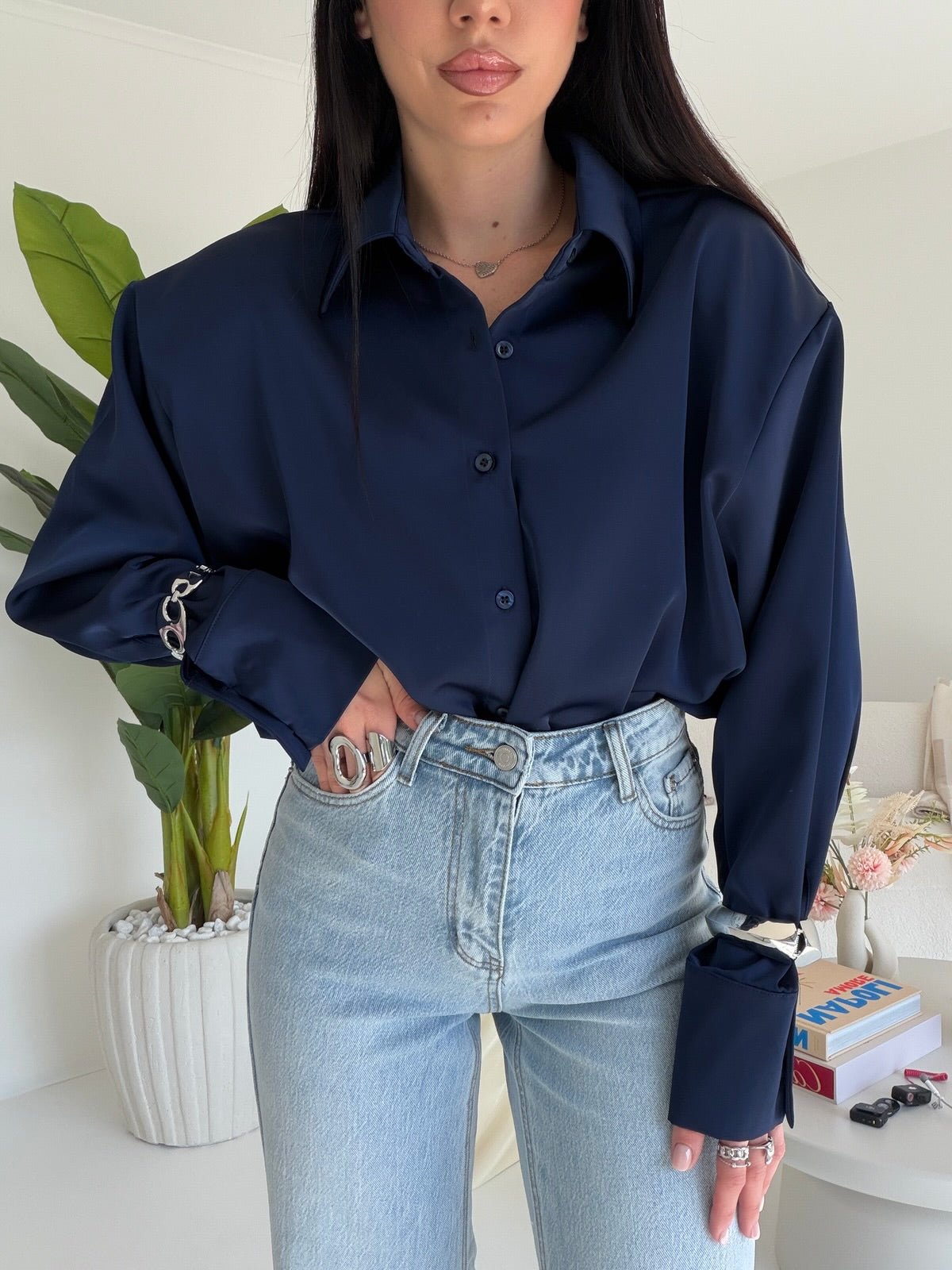 JW1912-CAMICIA RASO NAVY