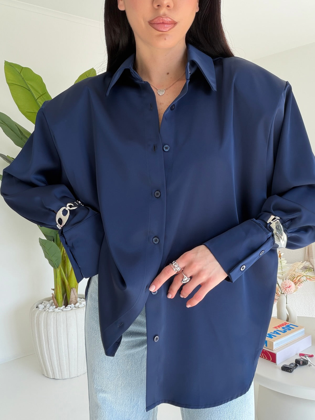 JW1912-CAMICIA RASO NAVY