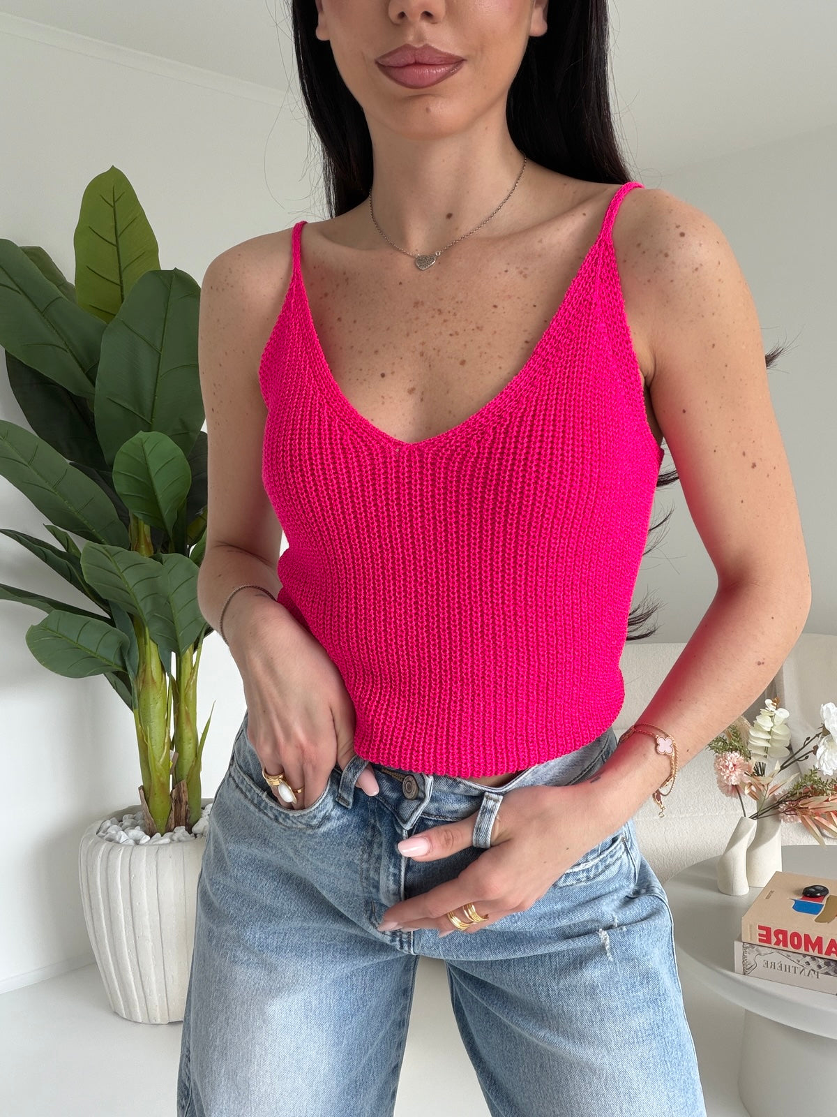 TOP IN FILO FUCSIA