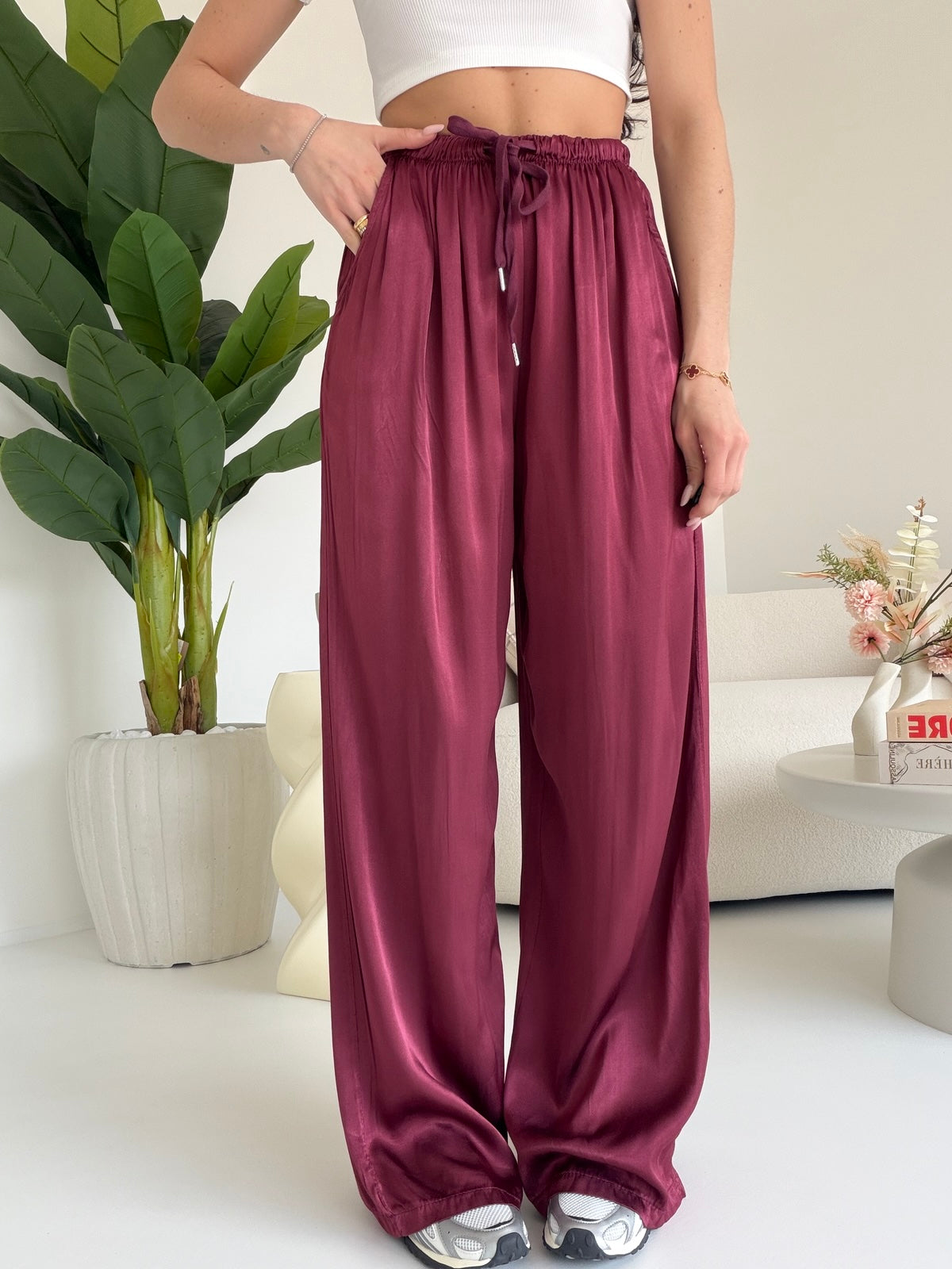 PANTALONE SATIN BORDEAUX