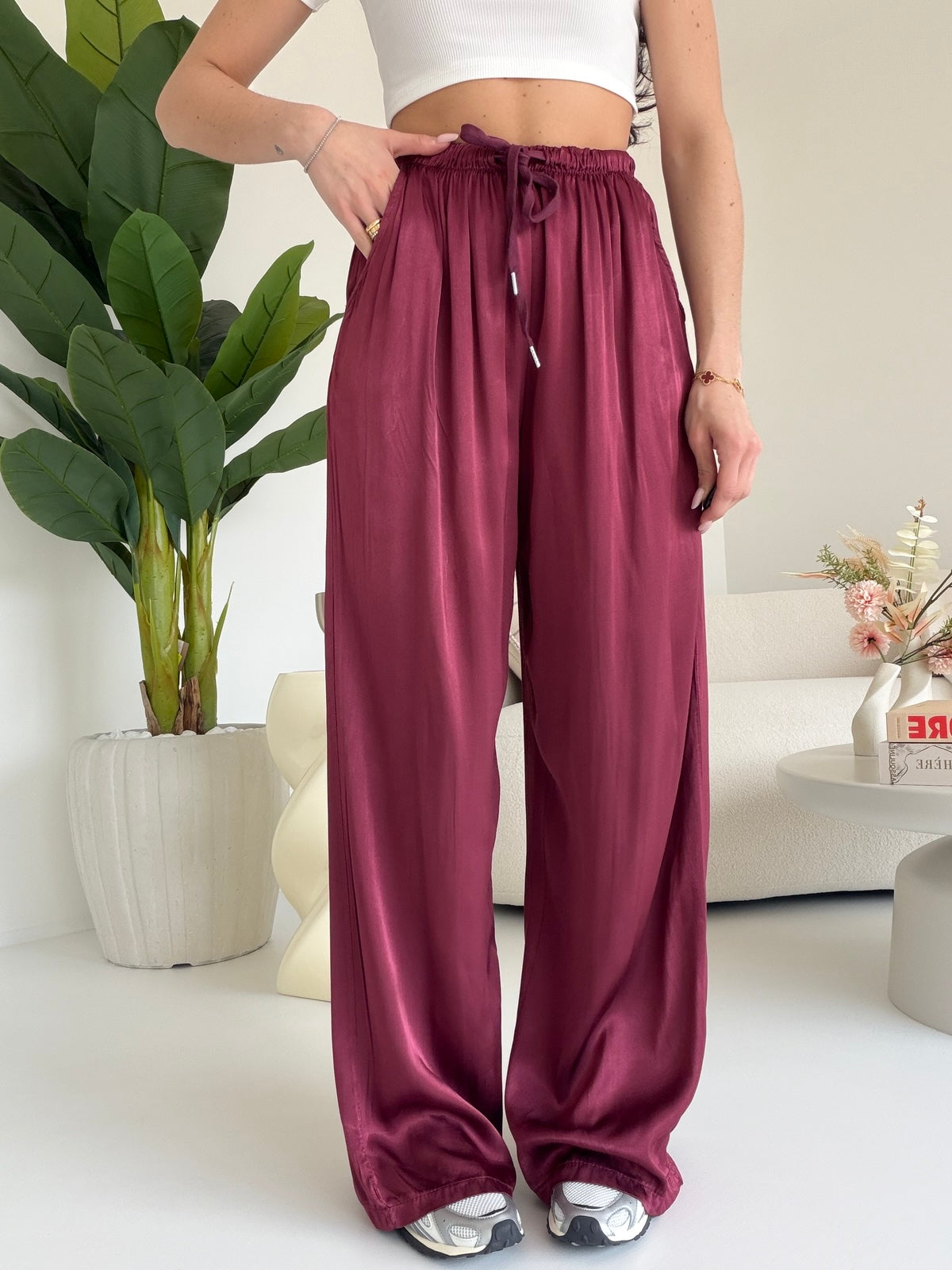 PANTALONE SATIN BORDEAUX