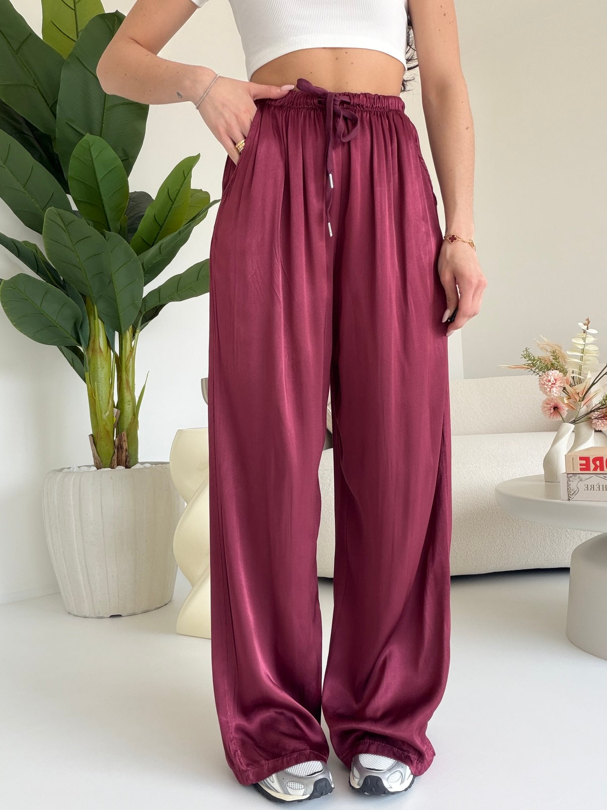 PANTALONE SATIN BORDEAUX