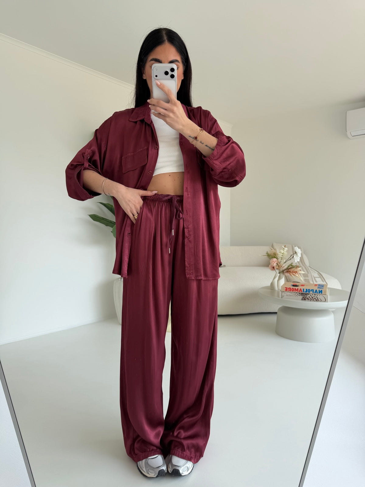 PANTALONE SATIN BORDEAUX