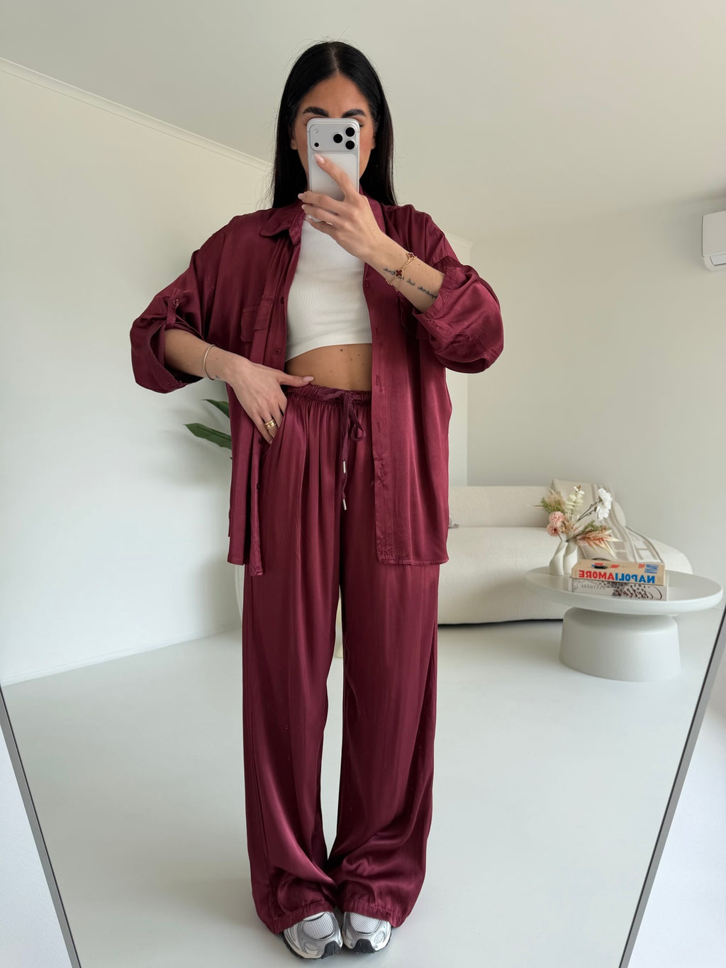 PANTALONE SATIN BORDEAUX