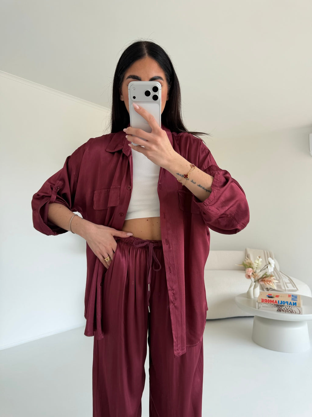 CAMICIA SATIN BORDEAUX