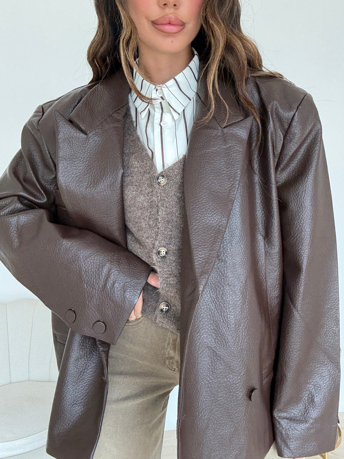 PU10523-BLAZER OVERSIZE ECOPELLE CHOCO