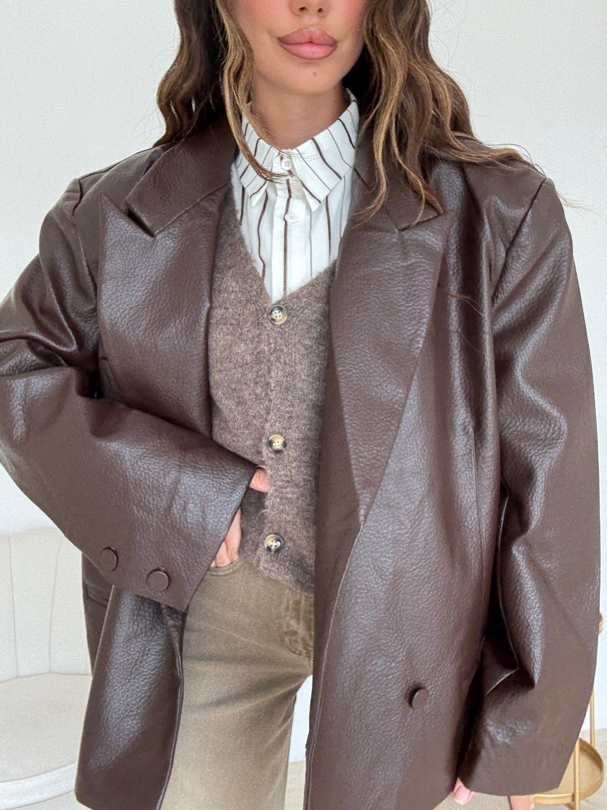 PU10523-BLAZER OVERSIZE ECOPELLE CHOCO