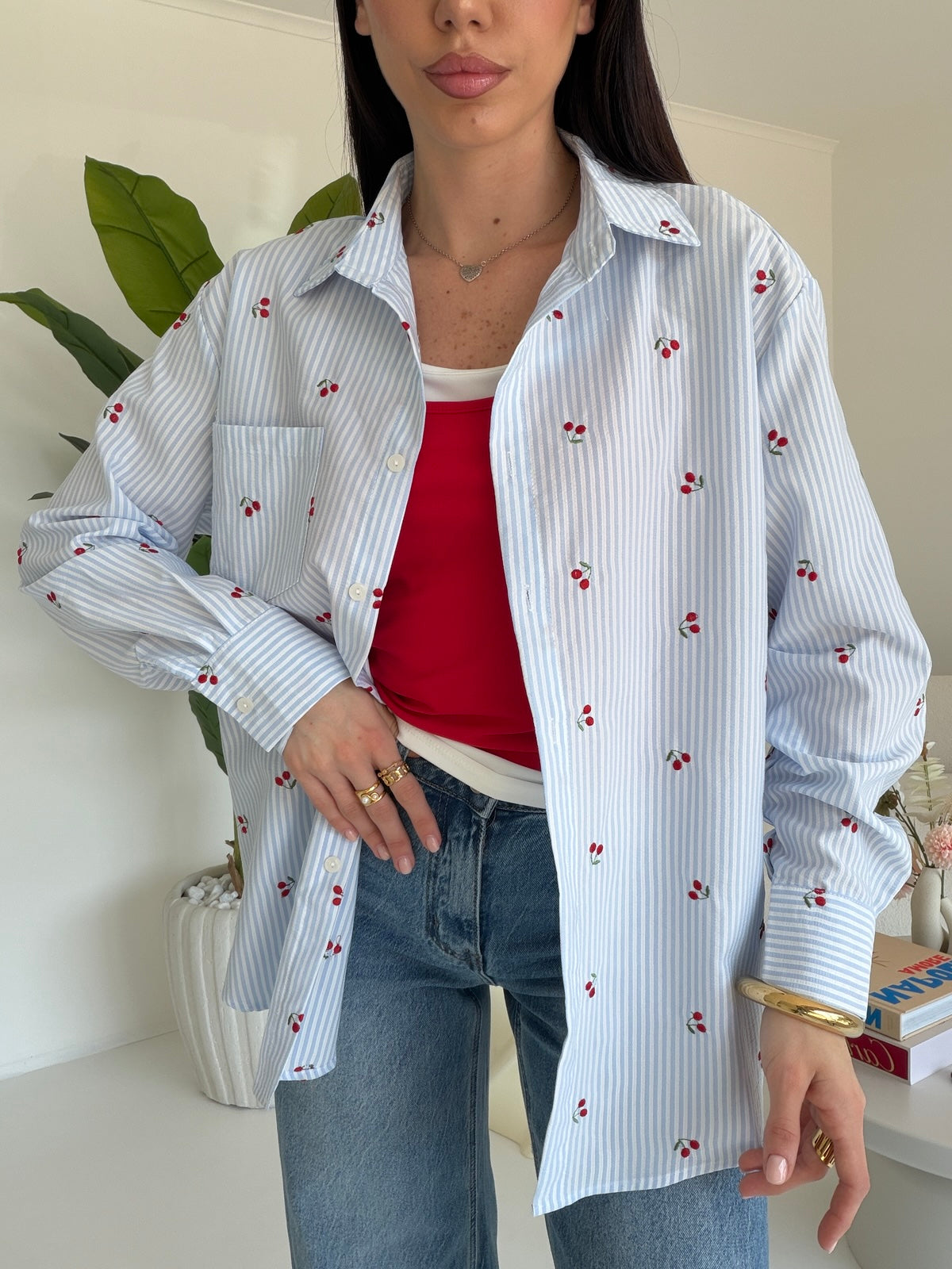 19326/17326-CAMICIA RIGHE&CILIEGIE PASTELLO