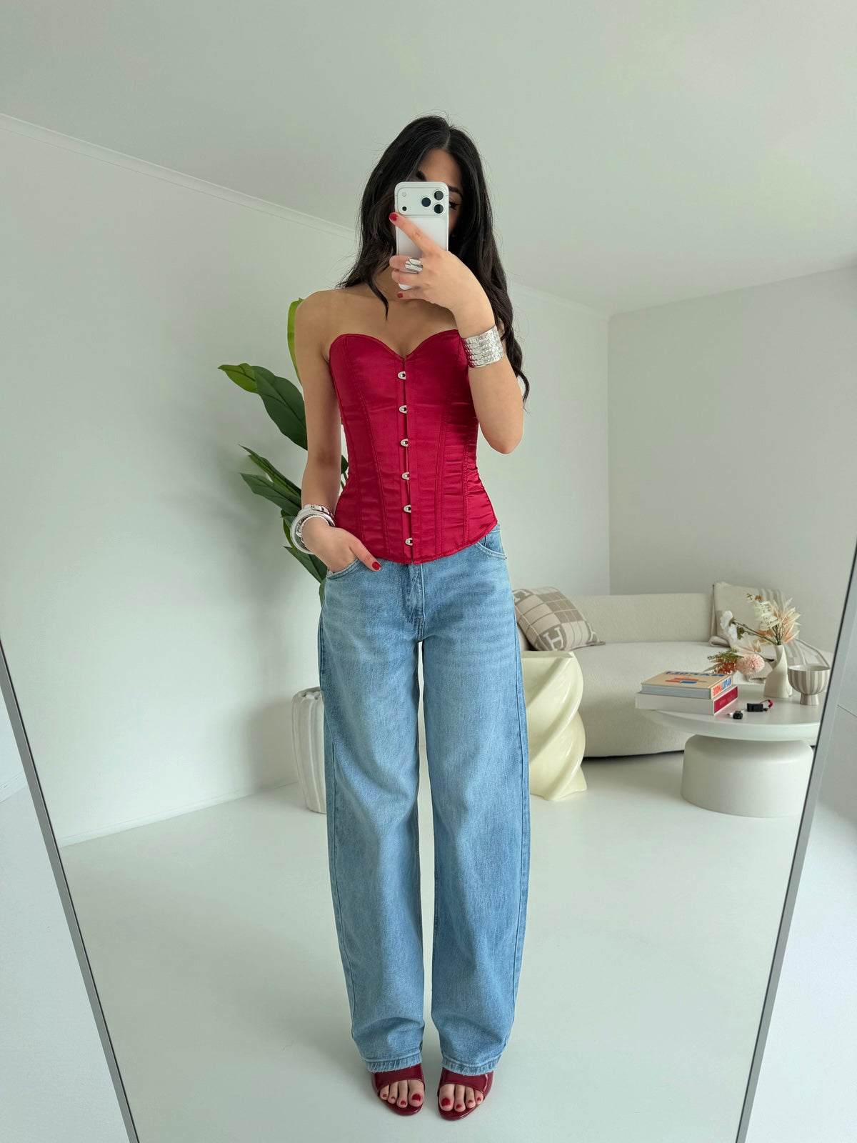 JH8004-BUSTIER SATIN WINE
