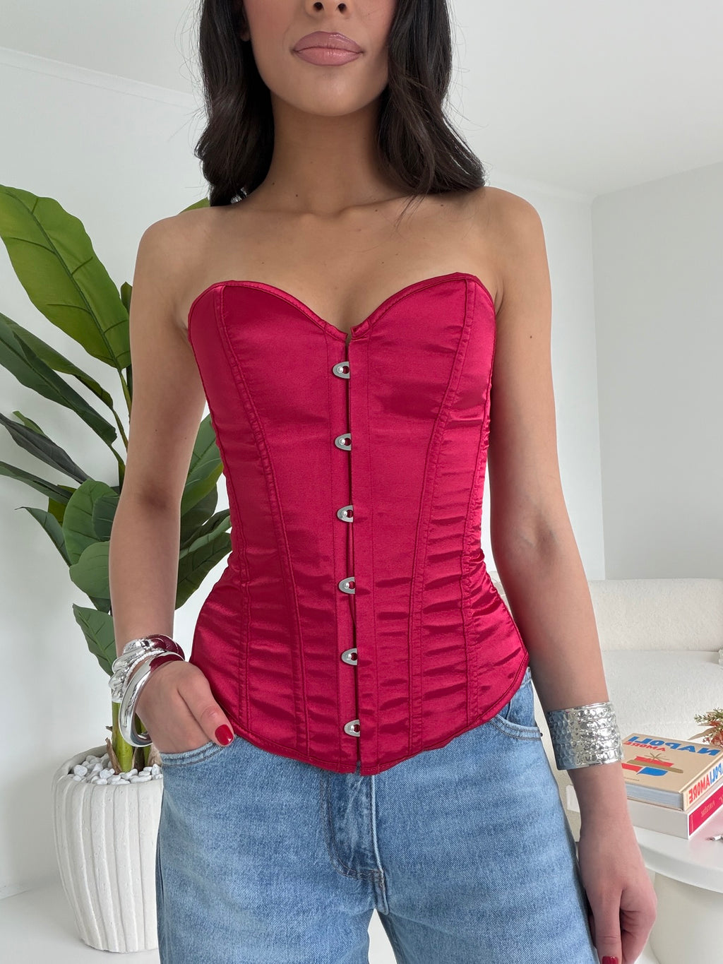 JH8004-BUSTIER SATIN WINE