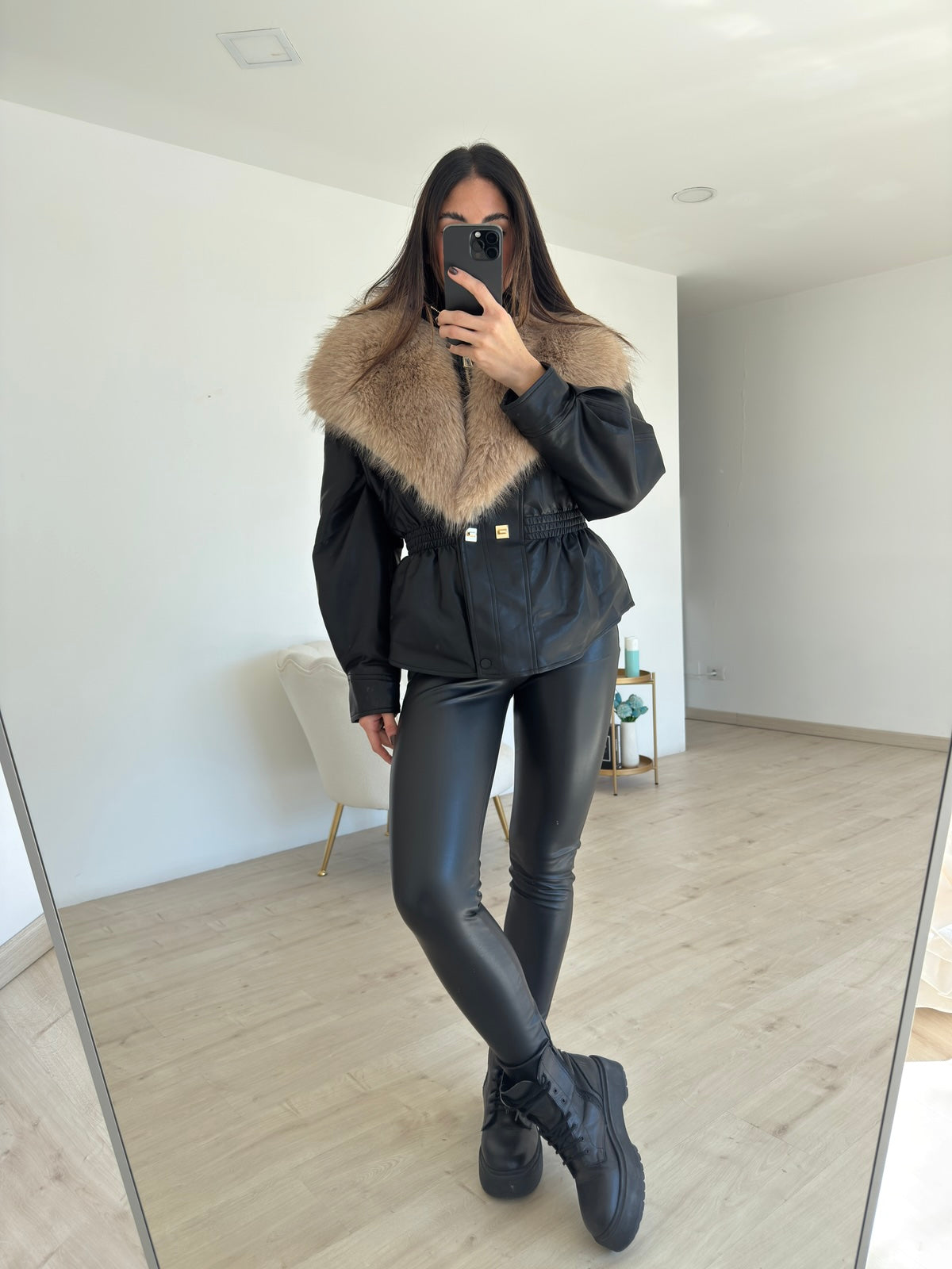 VS19050-PANTALONE IN ECOPELLE NERO