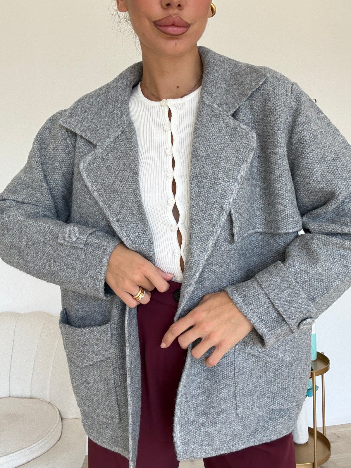 AN64821-MAXI CARDIGAN CHARLOTTE GREY