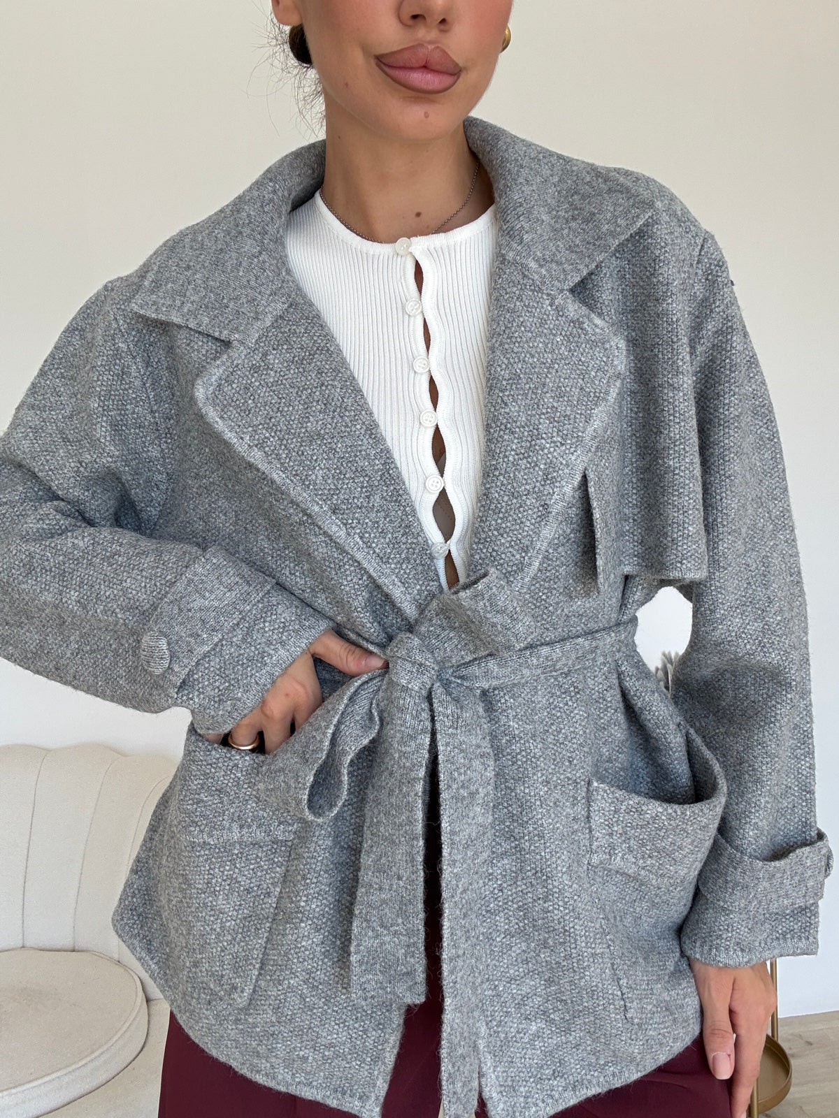 AN64821-MAXI CARDIGAN CHARLOTTE GREY