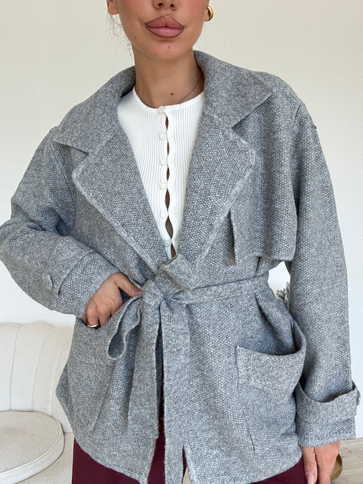 AN64821-MAXI CARDIGAN CHARLOTTE GREY