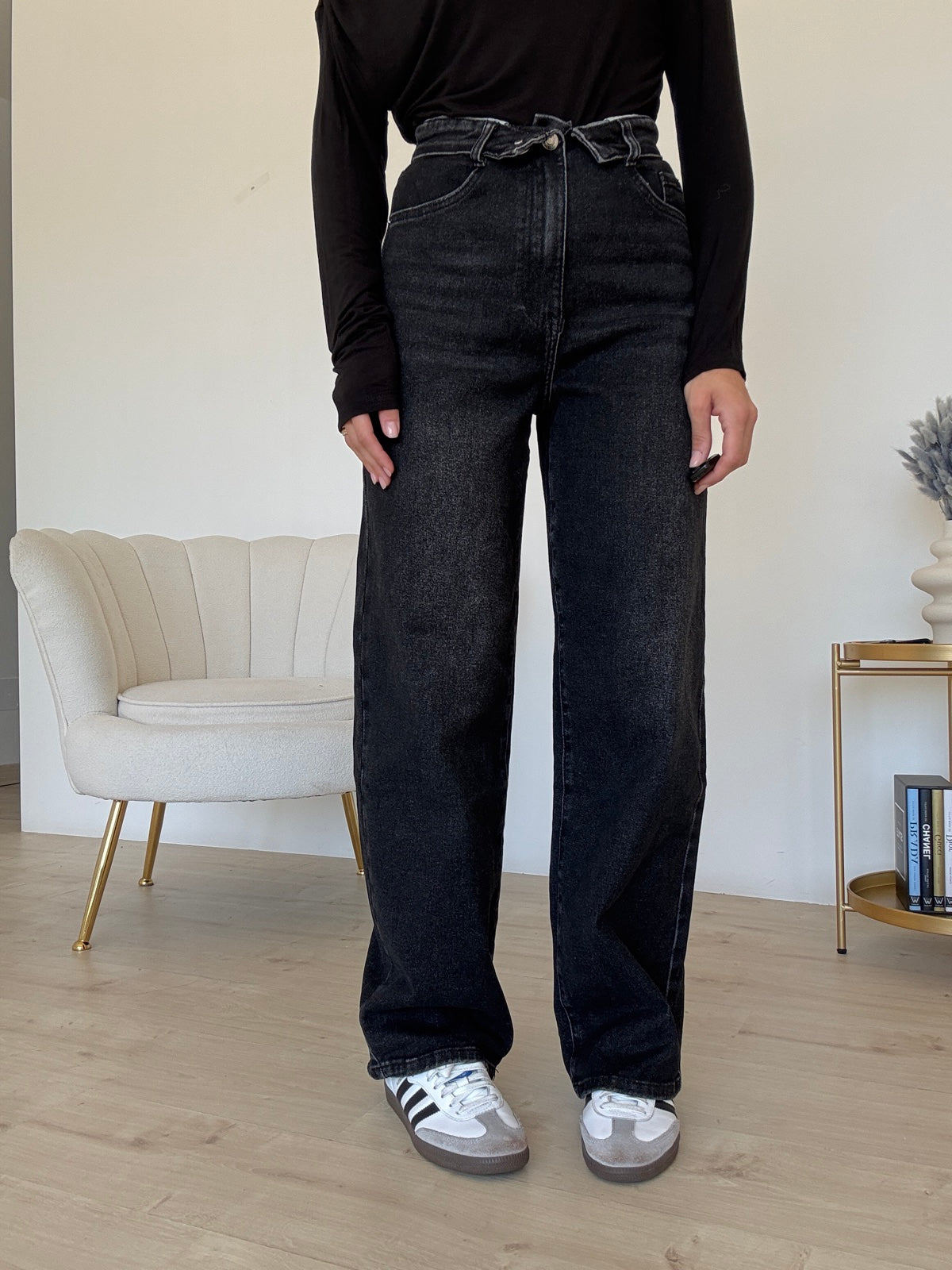 8965-JEANS SLOUCHY RISVOLTO NERO