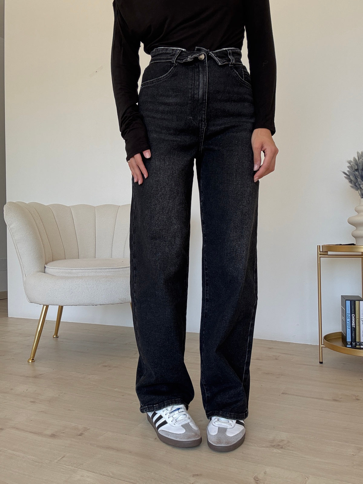 8965-JEANS SLOUCHY RISVOLTO NERO