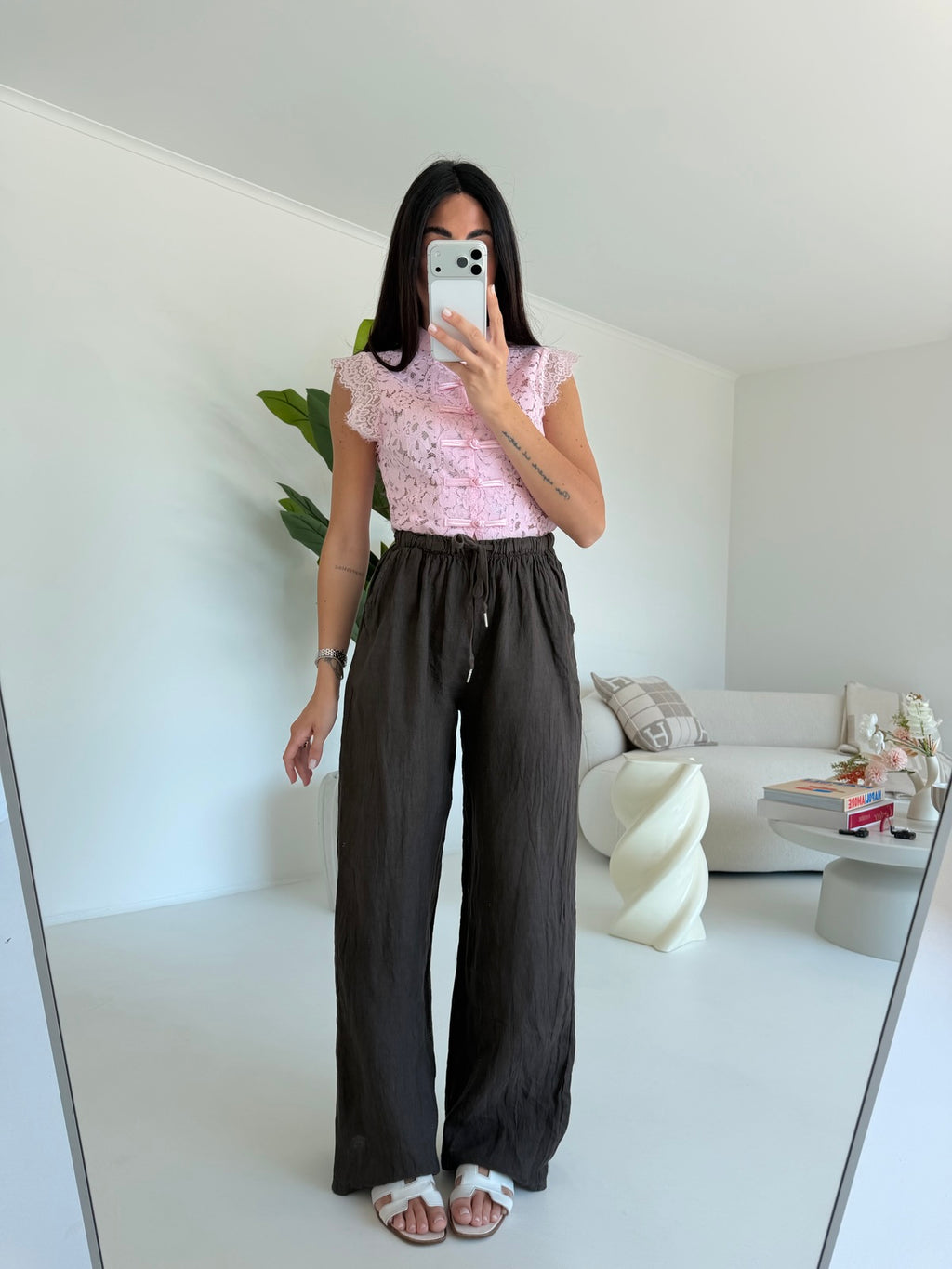 PANTALONE 100%LINO CHOCO