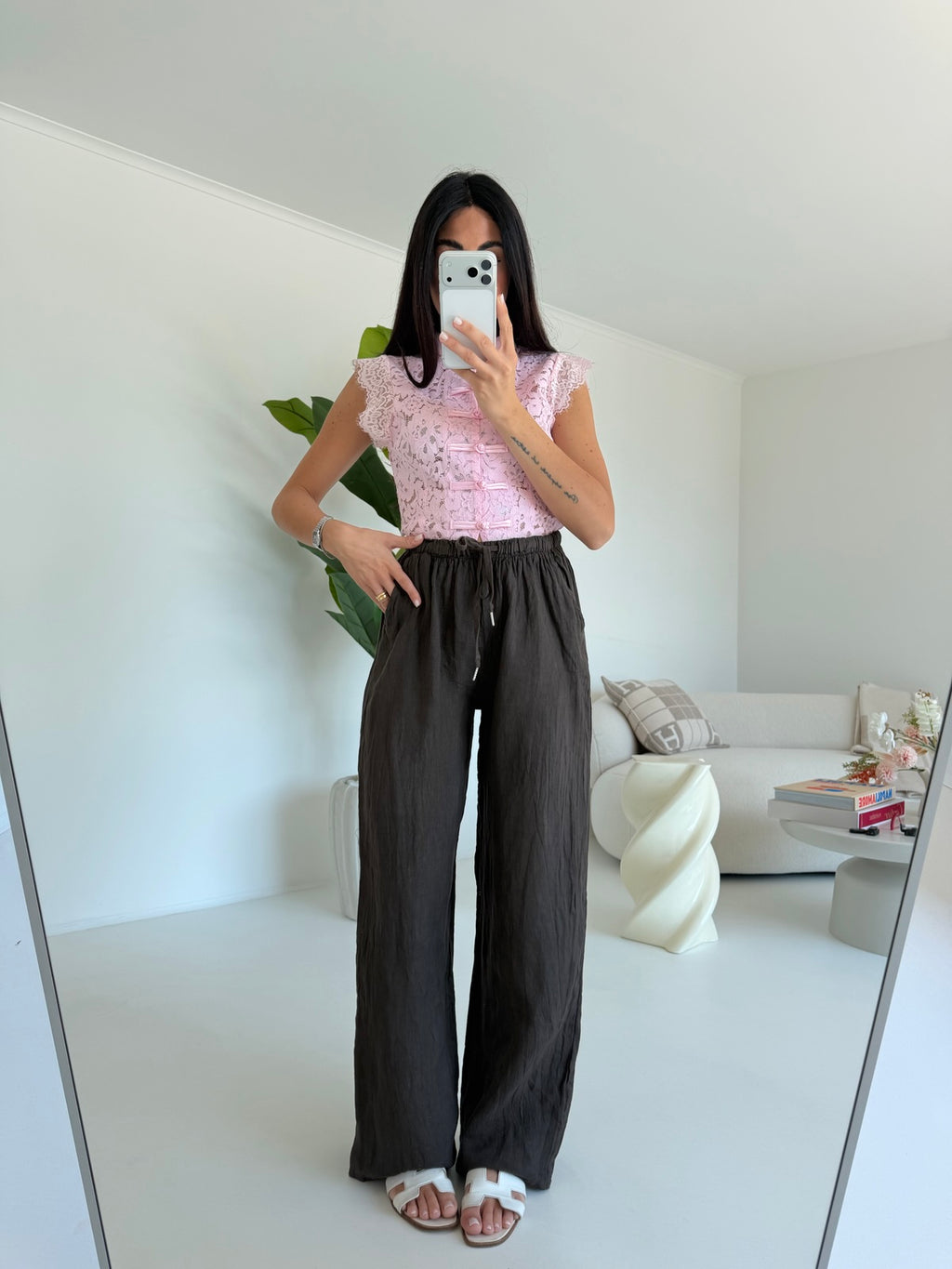PANTALONE 100%LINO CHOCO