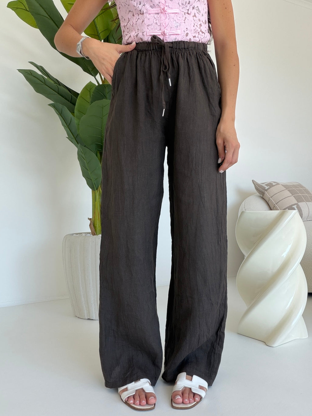 PANTALONE 100%LINO CHOCO