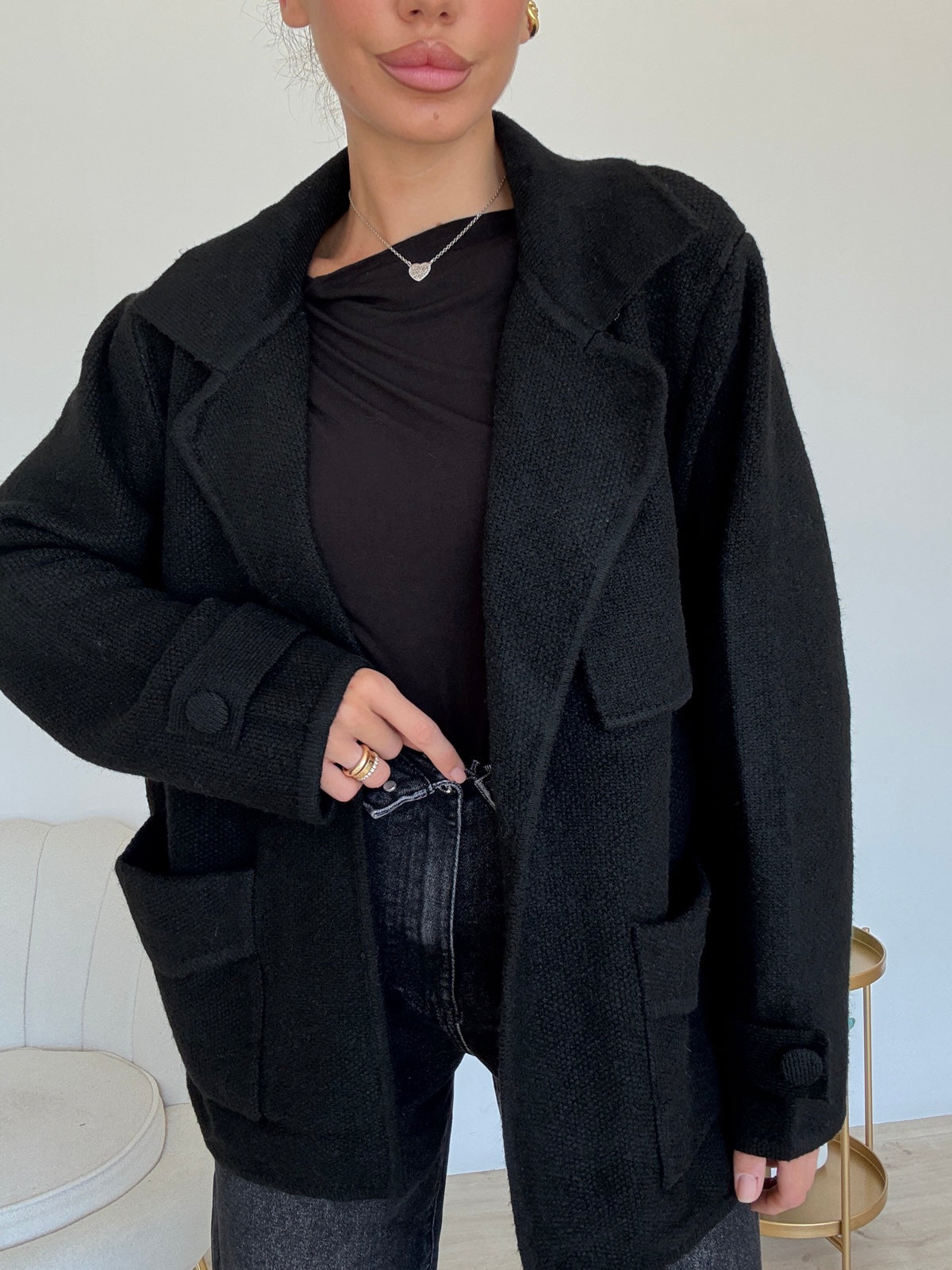 AN64821-MAXI CARDIGAN CHARLOTTE NERO