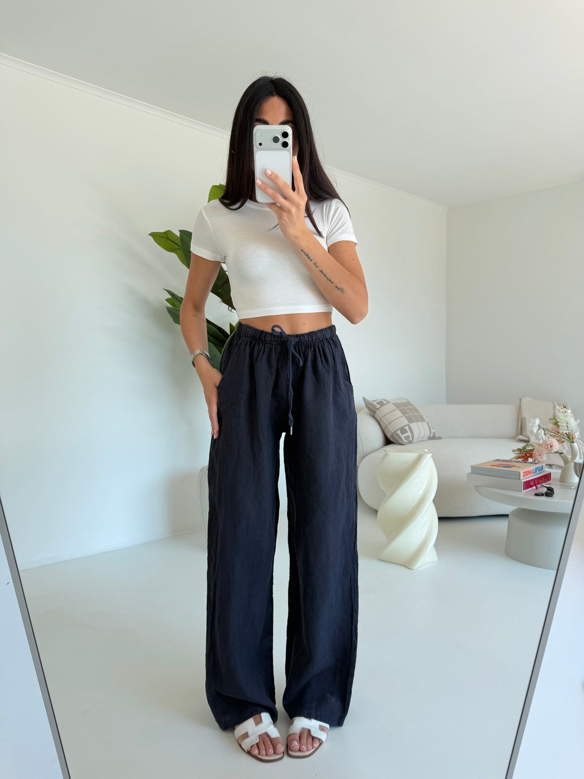 PANTALONE 100%LINO NAVY