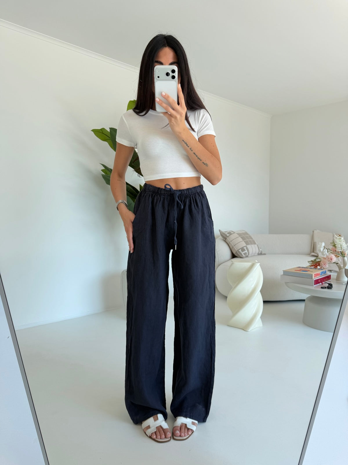 PANTALONE 100%LINO NAVY