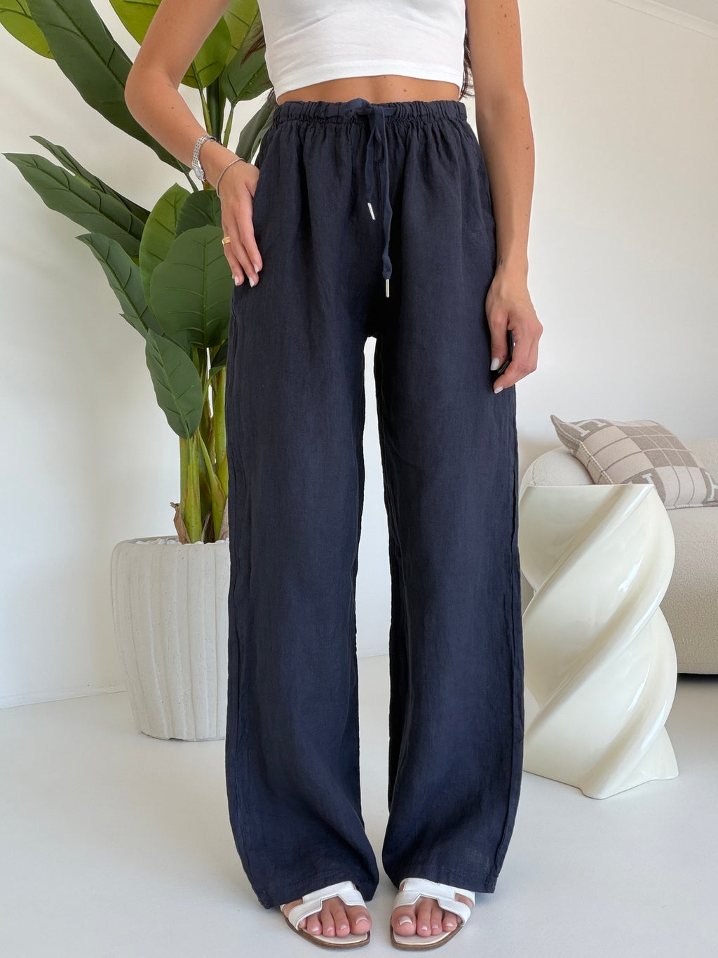 PANTALONE 100%LINO NAVY