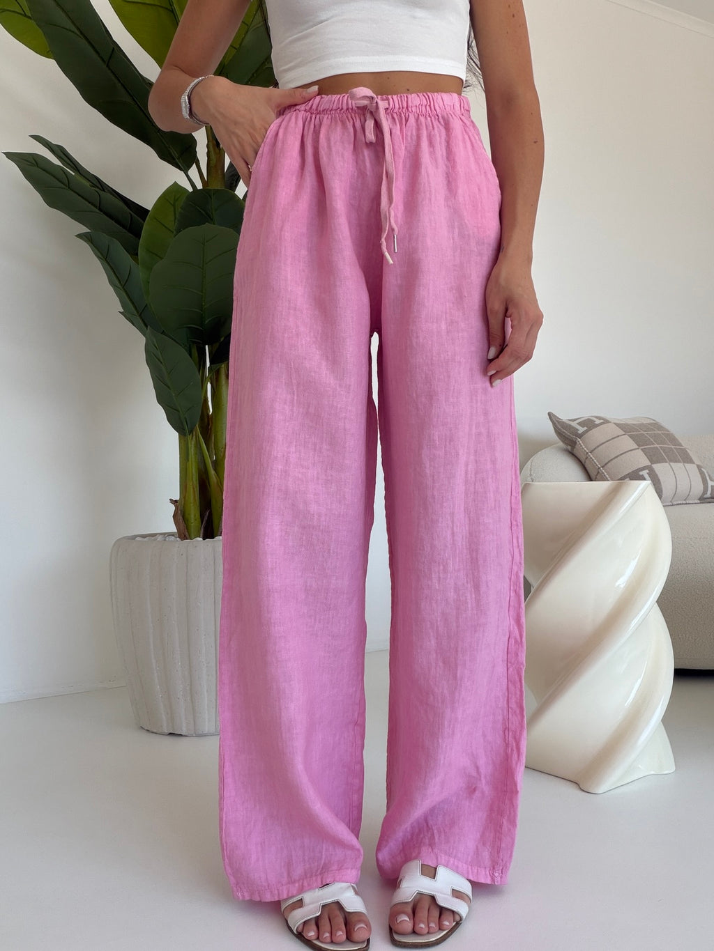 PANTALONE 100% LINO PINK