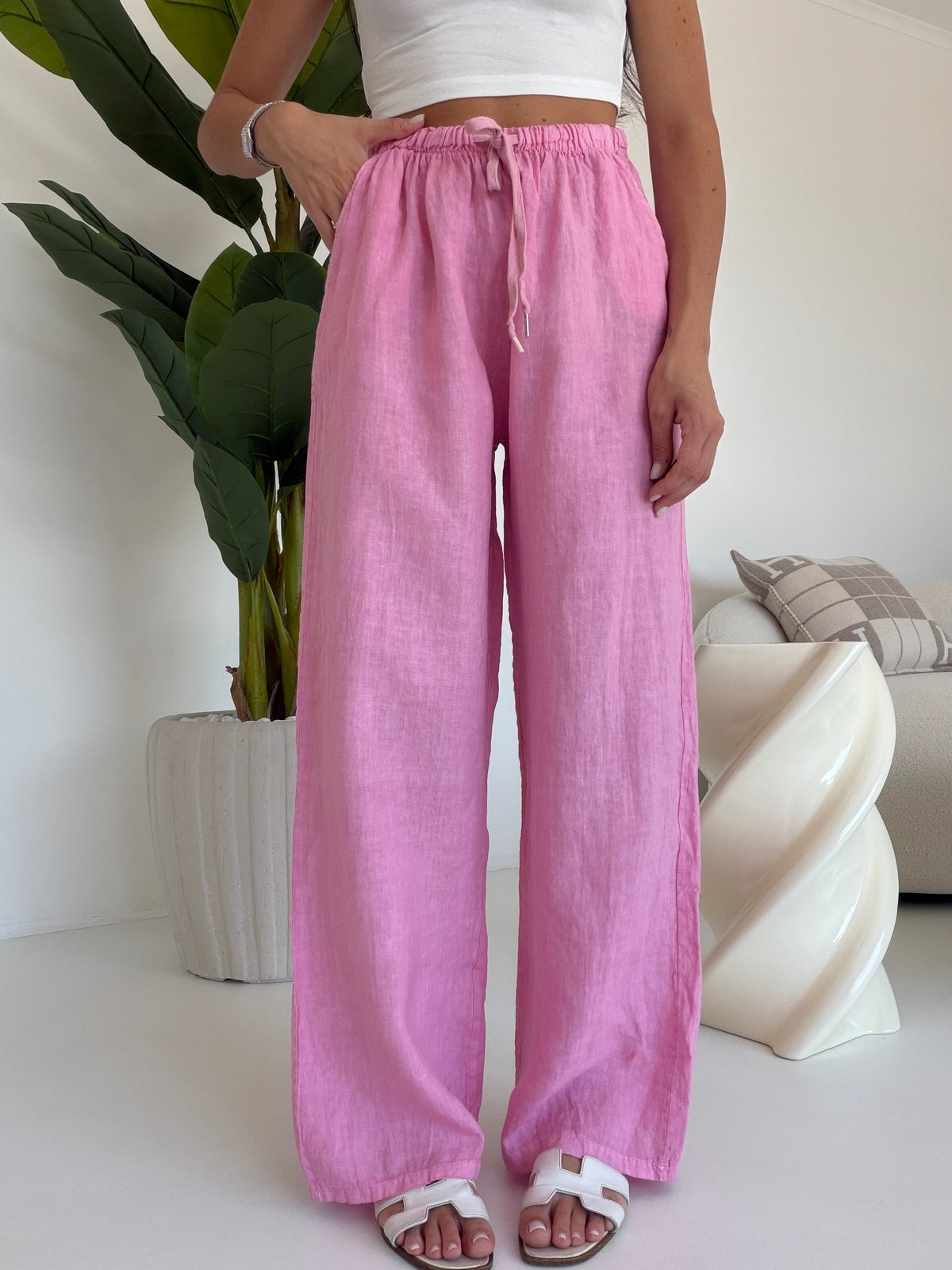 PANTALONE 100% LINO PINK