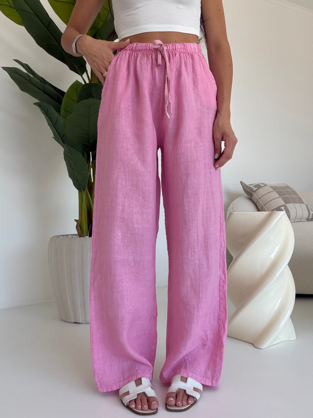 PANTALONE 100% LINO PINK
