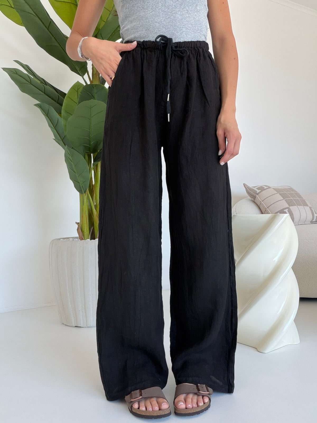 PANTALONE 100%LINO NERO