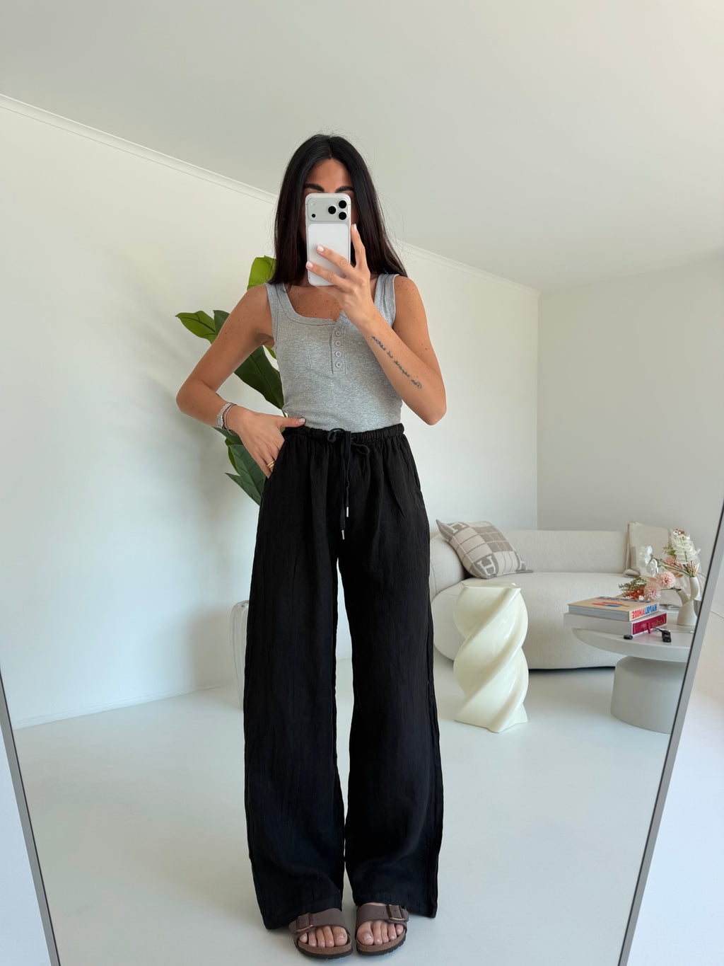 PANTALONE 100%LINO NERO