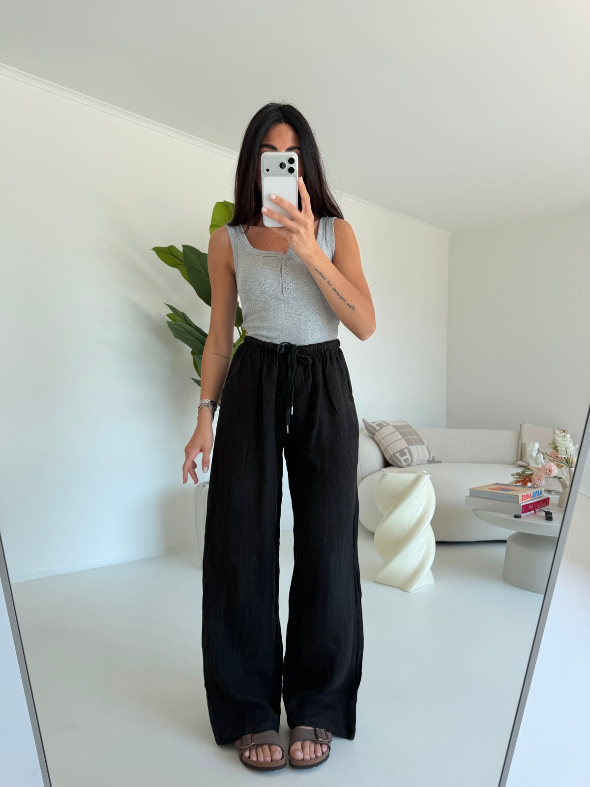 PANTALONE 100%LINO NERO