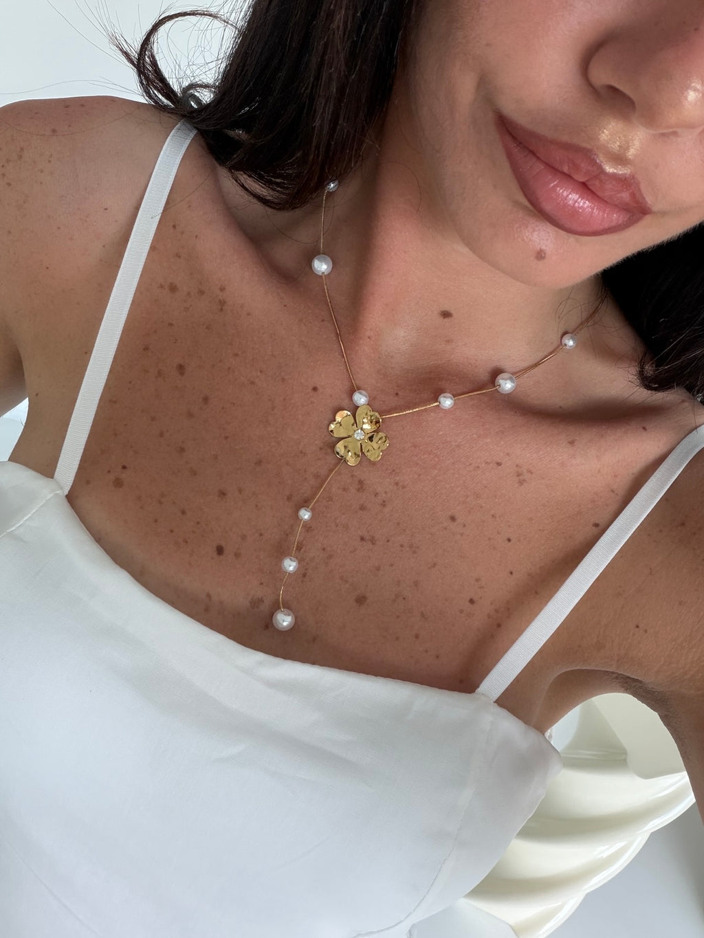 COLLANA FIORE E PERLE GOLD