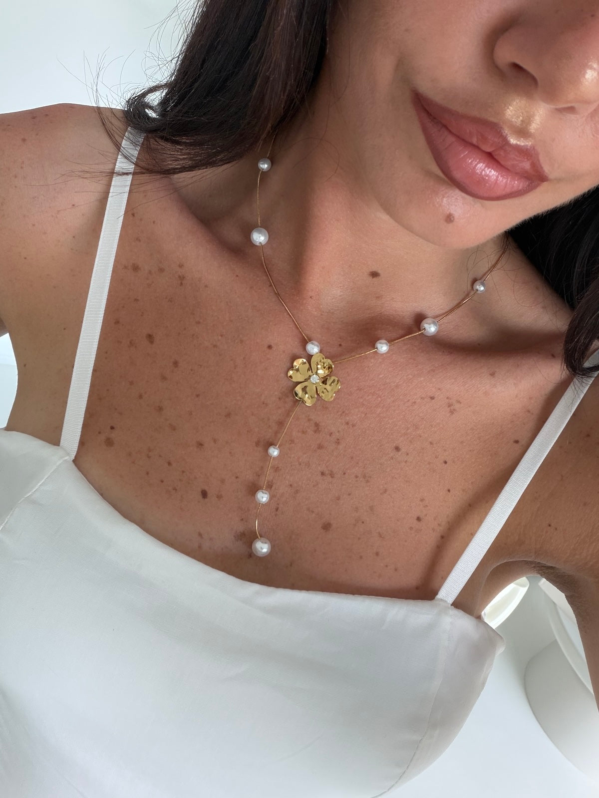 COLLANA FIORE E PERLE GOLD