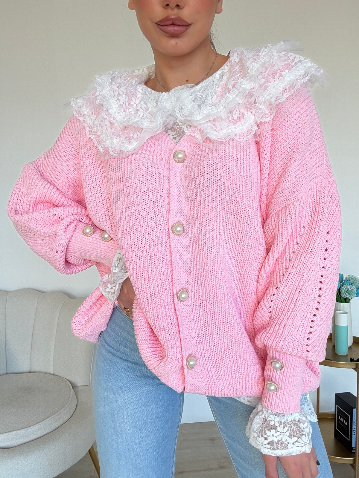 PL7676-MAXI CARDIGAN PEARL PINK