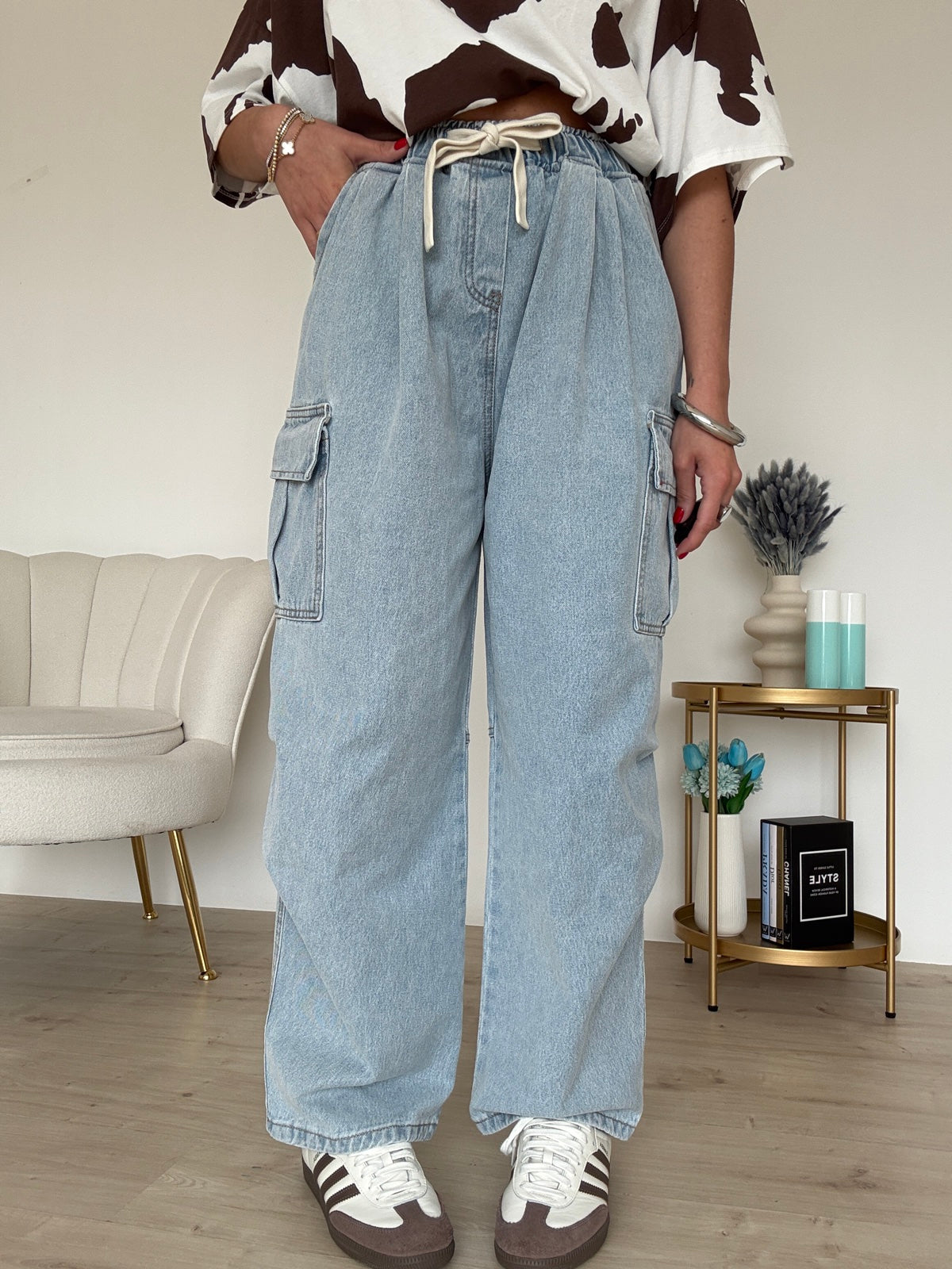 P7956-PANTALONE CARGO DENIM