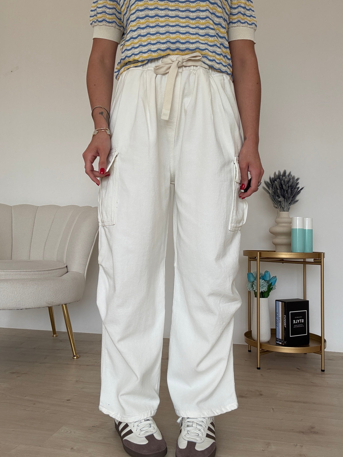 P7956-PANTALONE CARGO MILK